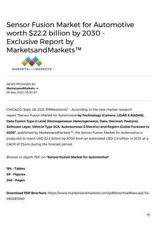 Sensor Fusion Market for Automotive worth $22.2 billion by 2030 - Exclusive Report by MarketsandMarkets™