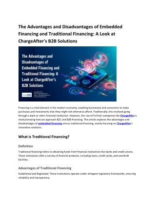 The advantages and disadvantages of embedded financing and traditional financing