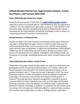 Oilfield Biocides Market Size 2023-2035