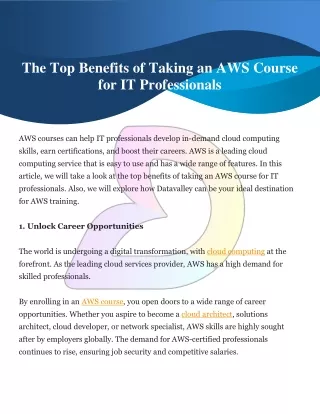 The Top Benefits of Taking an AWS Course for IT Professionals