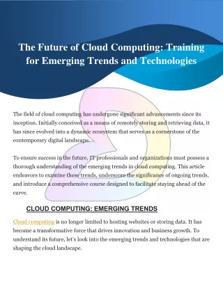 The Future of Cloud Computing Training for Emerging Trends and Technologies