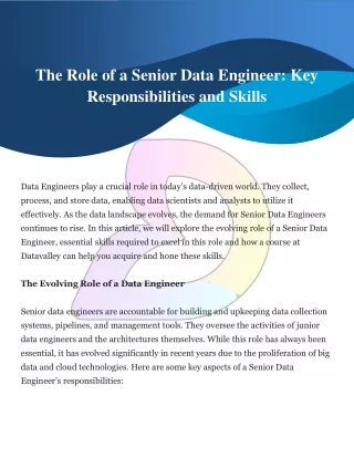 The Role of a Senior Data Engineer Key Responsibilities and Skills