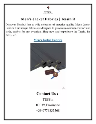 MenMen's Jacket Fabrics | Tessin.it