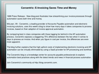 Corcentric: E-Invoicing Saves Time and Money