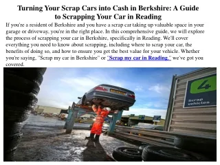 Turning Your Scrap Cars into Cash in Berkshire A Guide to Scrapping Your Car in Reading