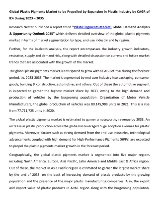Plastic Pigments Market Analysis 2023-2035