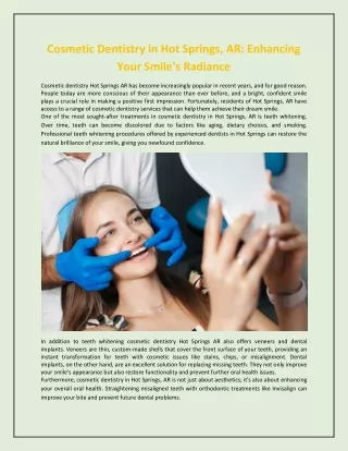Cosmetic Dentistry in Hot Springs, AR - Enhancing Your Smile's Radiance