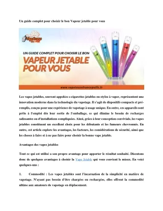 Un guide complet pour choisir le bon Vapeur jetable pour vous