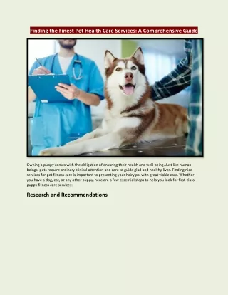 Finding the Finest Pet Health Care Services: A Comprehensive Guide