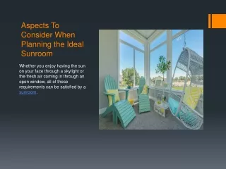 Aspects To Consider When Planning the Ideal Sunroom