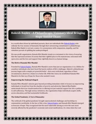 Rakesh Rajdev - A Philanthropic Visionary Ideal Bringing Hope Amidst Chaos