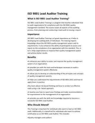ISO 9001 Lead Auditor Training-Article modify