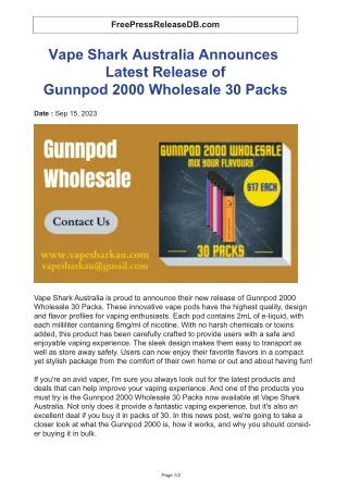 Vape Shark Australia Announces Latest Release of Gunnpod 2000 Wholesale 30 Packs