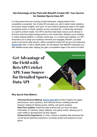 Get Advantage of the Field with BetsAPI Cricket API_ Your Source for Detailed Sports Data API