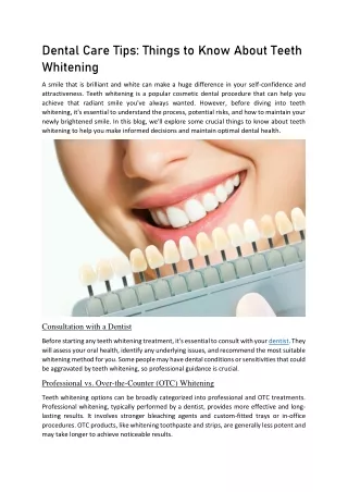 Dental Care Tips: Things to Know About Teeth Whitening