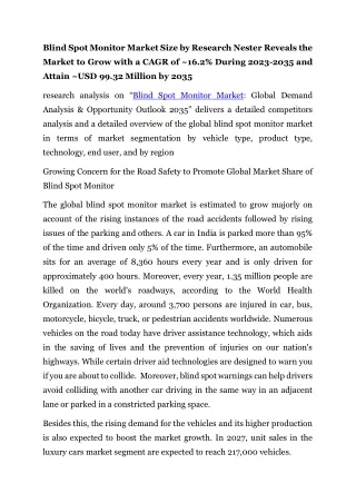 Blind Spot Monitor Market Research Nester Reveals