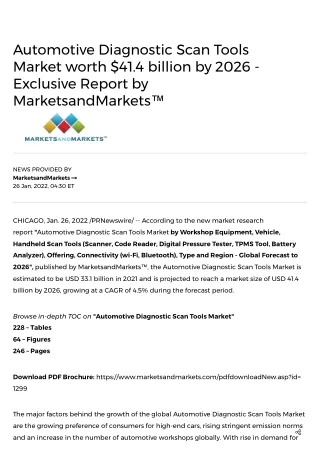 Automotive Diagnostic Scan Tools Market worth $41.4 billion by 2026 - Exclusive Report by MarketsandMarkets™