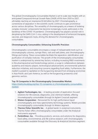 Chromatography Consumables Market Reaching New Heights with a Projected CAGR of 6% by 2027