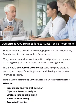 Outsourced CFO Services for Startups: A Wise Investment