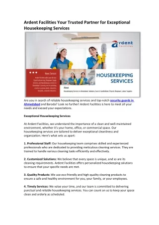 Ardent Facilities Your Trusted Partner for Exceptional Housekeeping Services