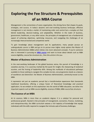 Exploring the Fee Structure & Prerequisites of an MBA Course