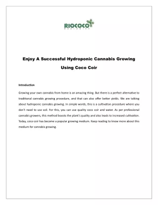 Enjoy A Successful Hydroponic Cannabis Growing Using Coco Coir