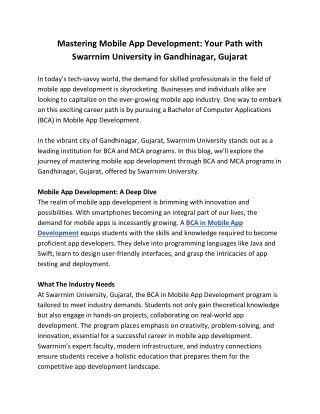 Mastering Mobile App Development - Your Path with Swarrnim University in Gandhinagar Gujarat