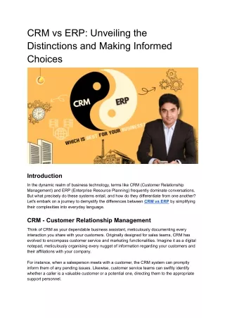 CRM vs ERP_ Unveiling the Distinctions and Making Informed Choices