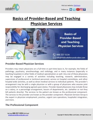 Basics of Provider-Based and Teaching Physician Services