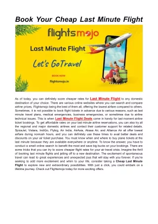 Book Your Cheap Last Minute Flight