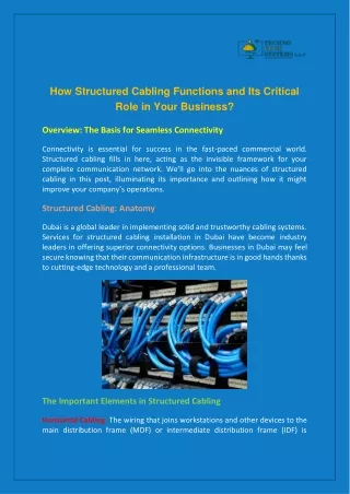 How Structured Cabling Functions and Its Critical Role in Your Business