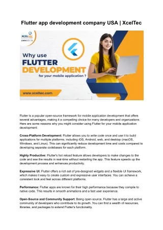 Flutter app development company USA | XcelTec