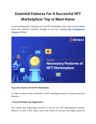 Essential Features For A Successful NFT Marketplace_ Top 10 Must-Haves