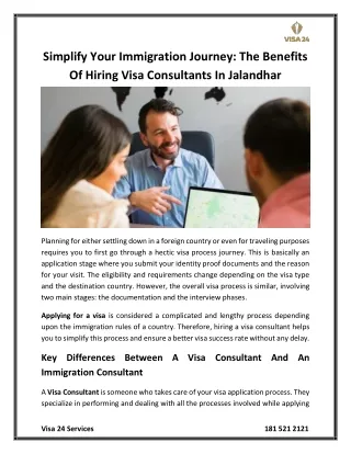 Simplify Your Immigration Journey The Benefits Of Hiring Visa Consultants In Jalandhar