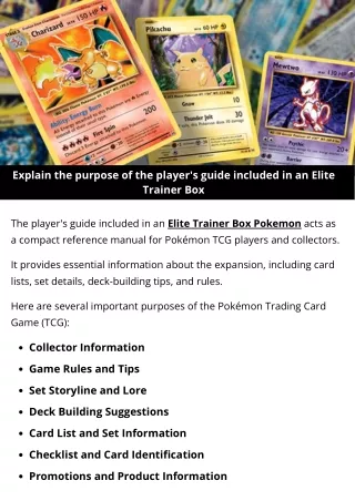 Explain the purpose of the player's guide included in an Elite Trainer Box