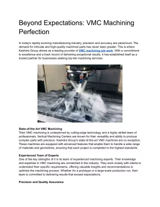 Beyond Expectations: VMC Machining Perfection