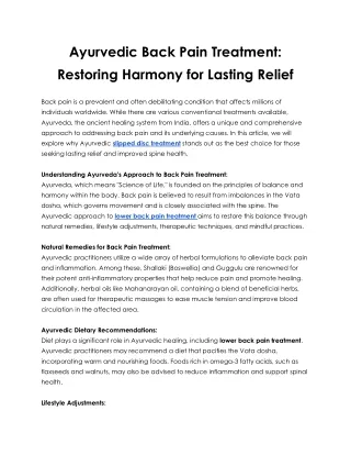 Ayurvedic Back Pain Treatment_ Restoring Harmony for Lasting Relief