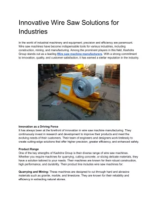 Innovative Wire Saw Solutions for Industries