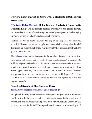 Delivery Robot Market to Grow with a Moderate