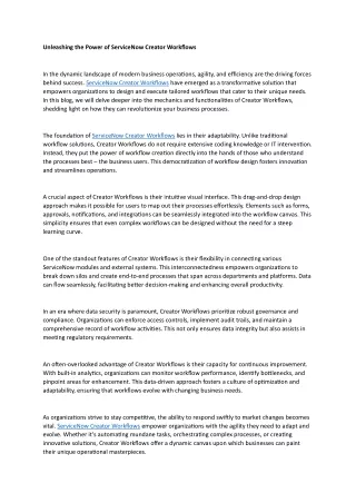 Unleashing the Power of ServiceNow Creator Workflows