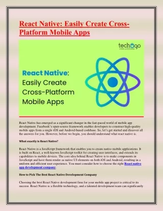 React Native-Easily Create Cross-Platform Mobile Apps