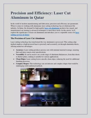 Precision and Efficiency: Laser Cut Aluminum in Qatar