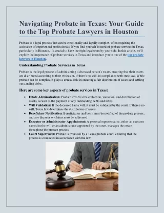 Navigating Probate in Texas: Your Guide to the Top Probate Lawyers in Houston