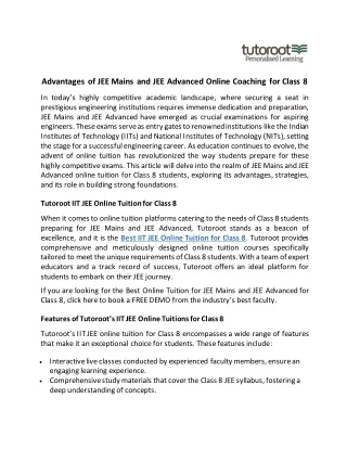Advantages of JEE Mains and JEE Advanced Online Coaching for Class 8