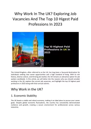 Why Work In The UK Exploring Job Vacancies And The Top 10 Higest Paid Professions In 2023