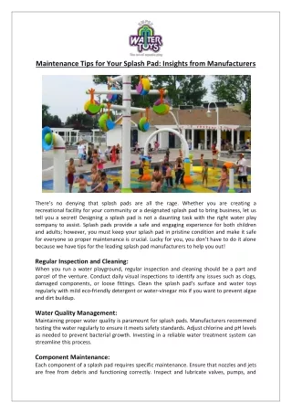 Empex Watertoys® - Maintenance Tips for Your Splash Pad Insights from Manufacturers