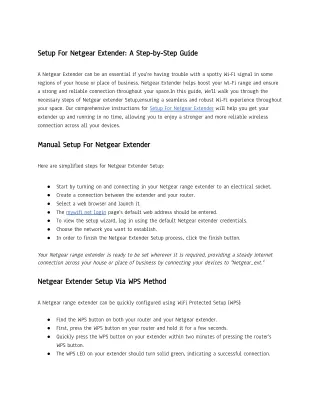 Setup For Netgear Extender
