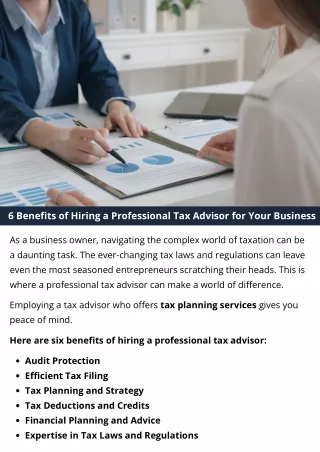 6 Benefits of Hiring a Professional Tax Advisor for Your Business