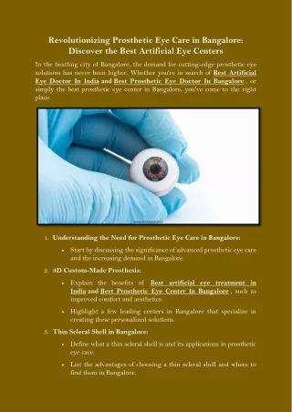 Revolutionizing Prosthetic Eye Care in Bangalore Discover the Best Artificial Eye Centers