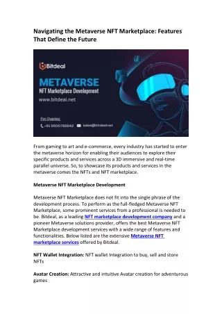 Metaverse NFT Marketplace Feature